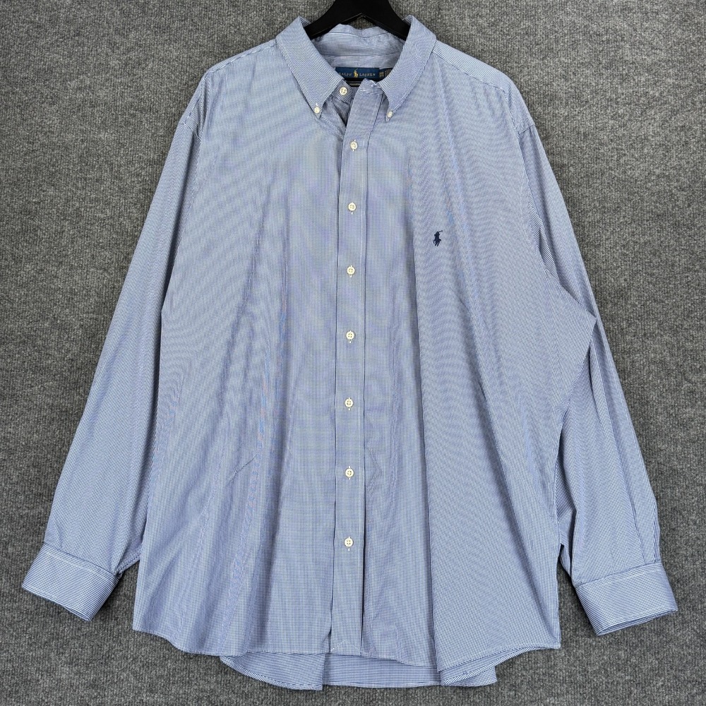 Ralph Lauren Performance Button Down Shirt Mens 3XL Blue Micro Check Long Sleeve